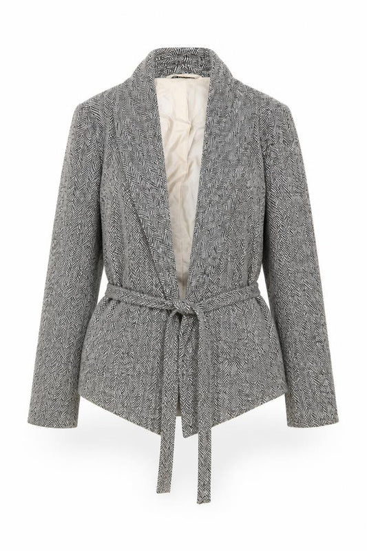 Great Plains Women’s Grey Herringbone Belted Blazer L