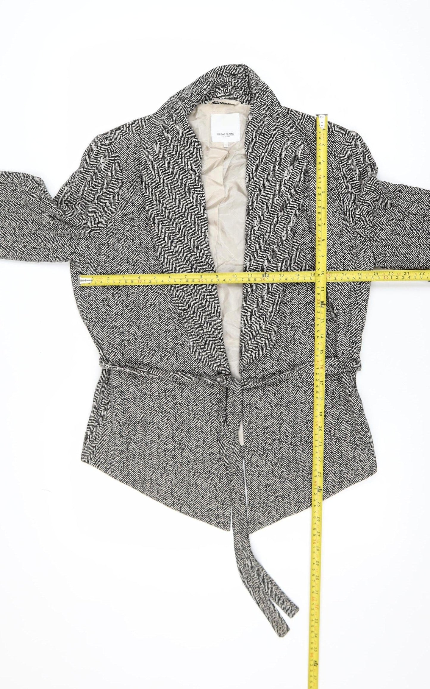 Great Plains Women’s Grey Herringbone Belted Blazer L