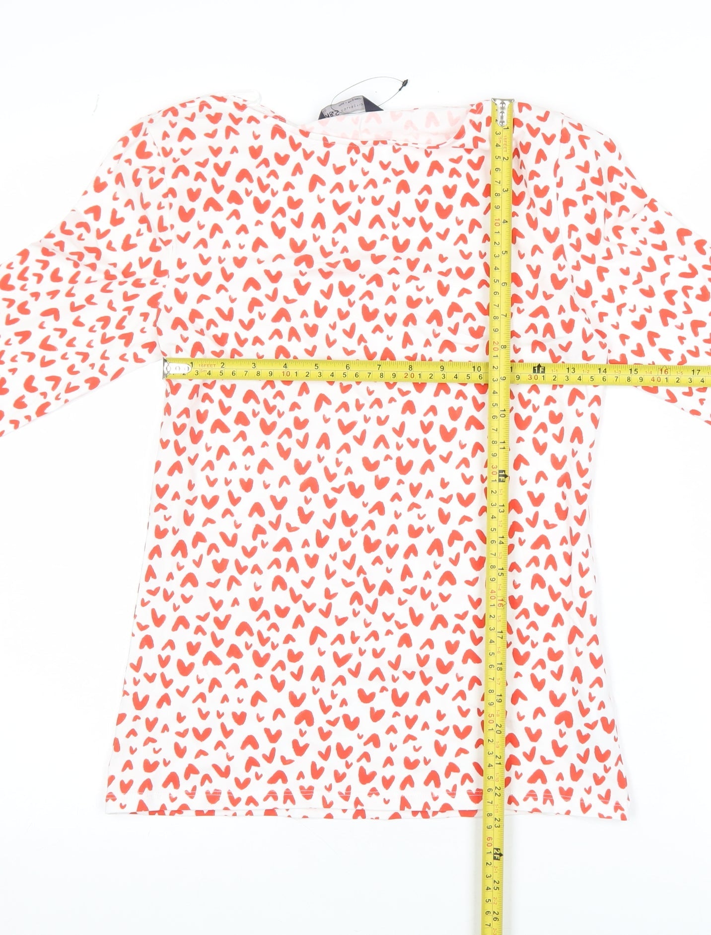 Marks and Spencer Women's White Heart Print 3/4 Sleeve Jersey T-Shirt Size 10
