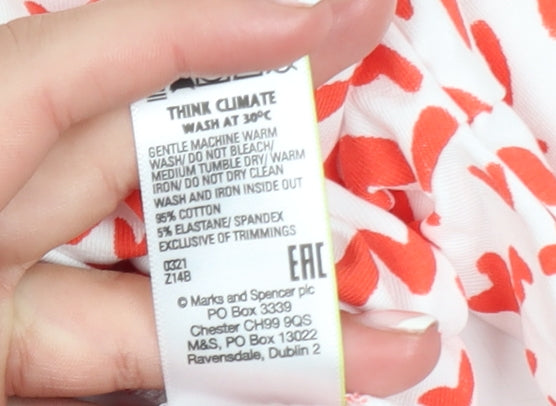Marks and Spencer Women's White Heart Print 3/4 Sleeve Jersey T-Shirt Size 10