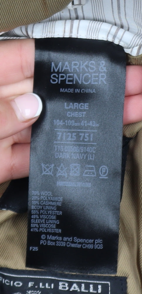 Marks and Spencer Men’s Blue Wool Cashmere Blend Overcoat L