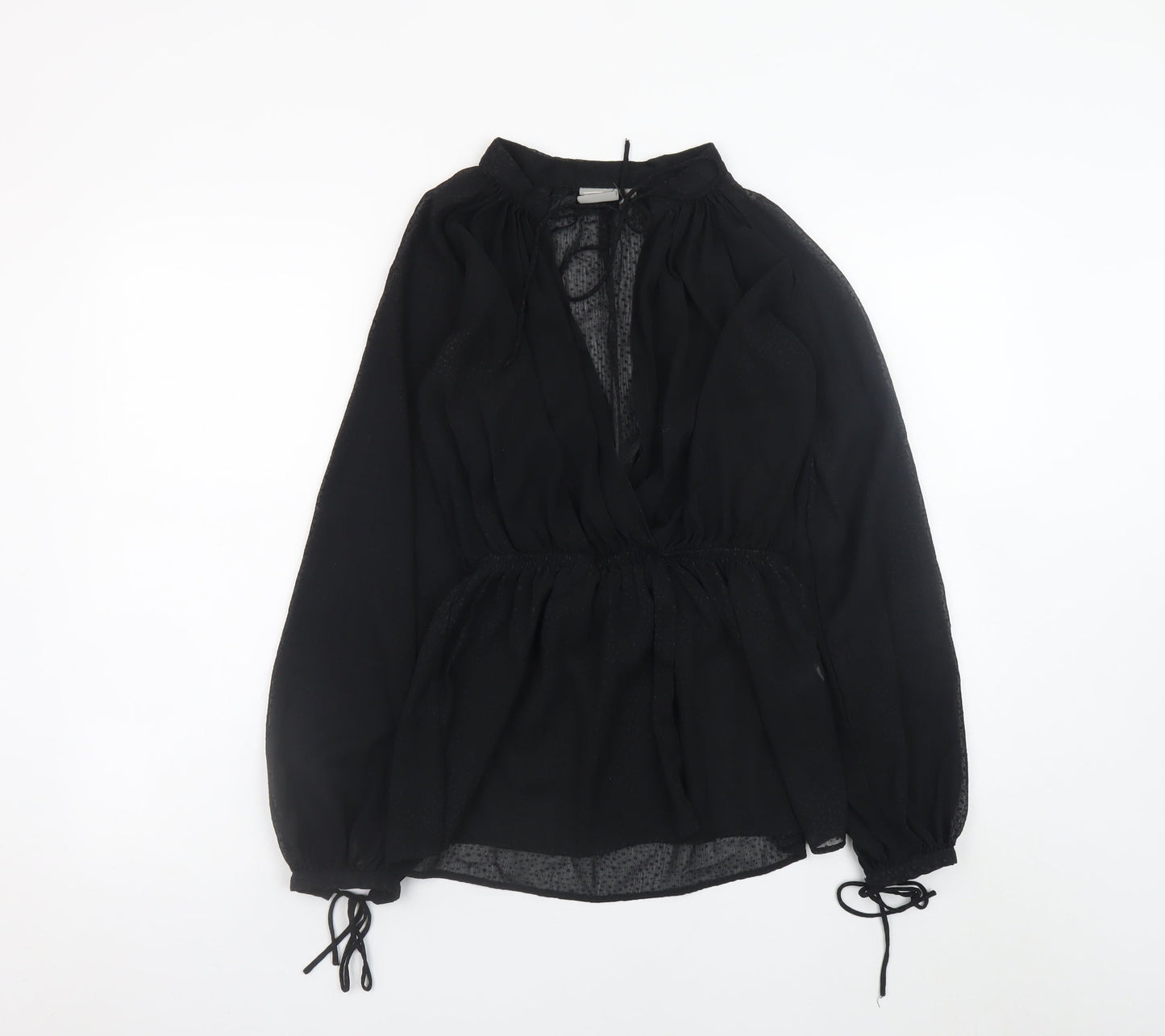 ASOS Women’s Black Wrap Chiffon Blouse Size 6 Long Sleeve V-Neck