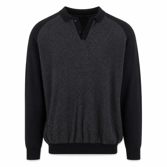 Easy Men’s Black 2XL Collared Long Sleeve Button-Up Cotton Jumper