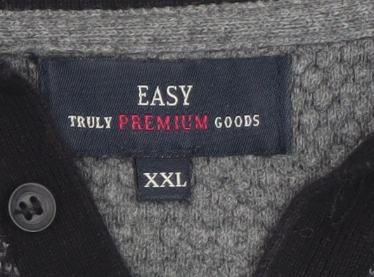 EASY Men’s Black 2XL Collared Long Sleeve Button-Up Cotton Jumper