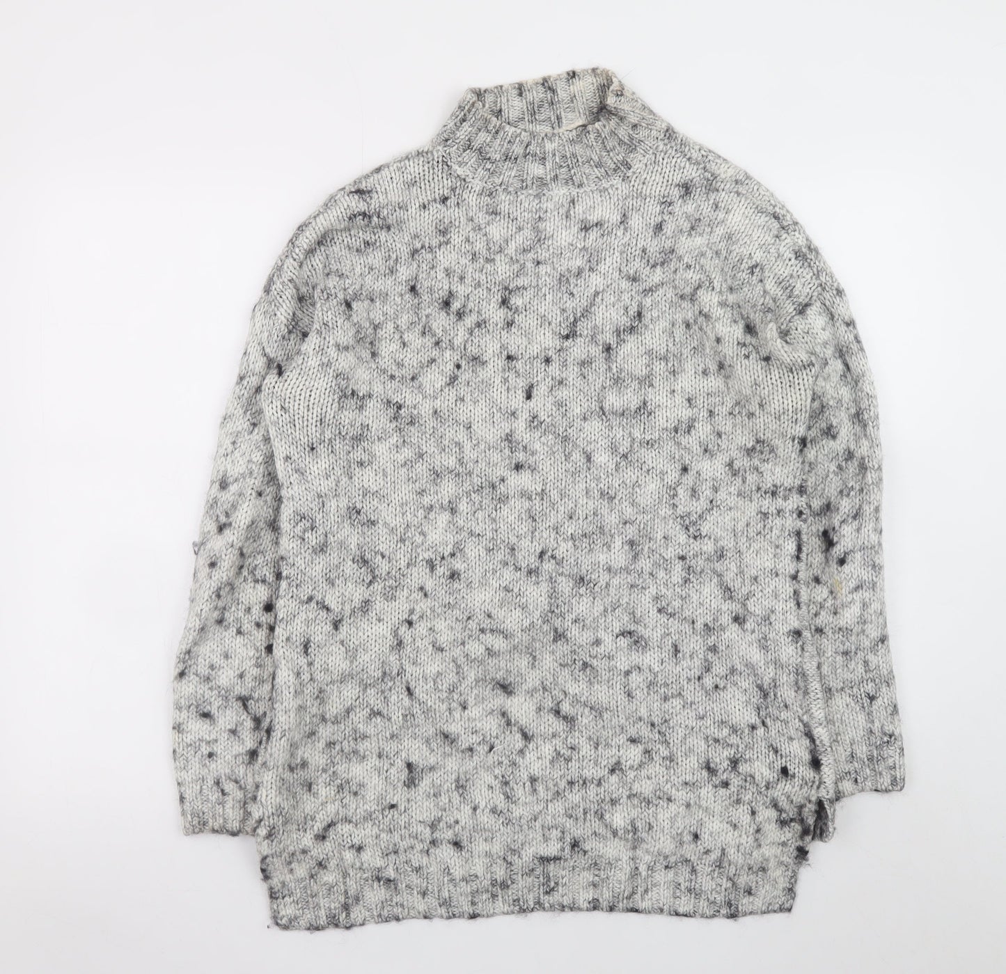 Pimkie Women's Grey Chunky-Knit V-Neck Wool Blend Jumper Size M