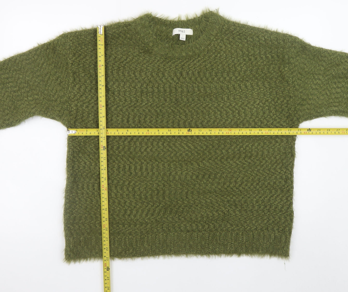 Marks and Spencer Women Green L Knit Jumper Crew Neck Long Sleeve