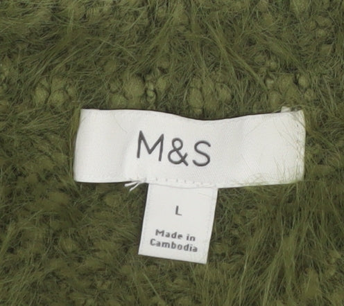 Marks and Spencer Women Green L Knit Jumper Crew Neck Long Sleeve