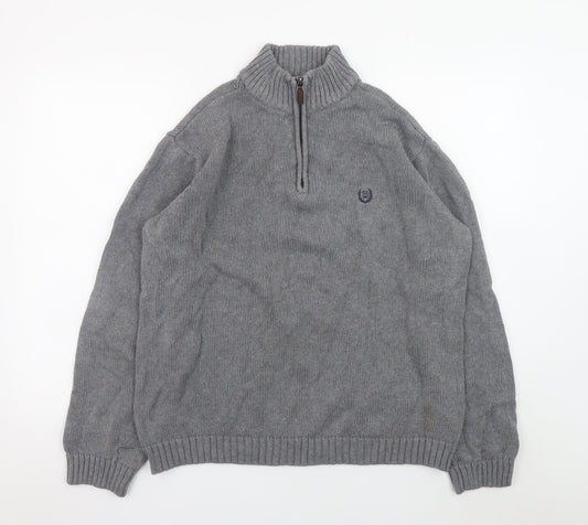 Chaps Men’s Grey Cotton 1/4 Zip Knit Jumper Size L