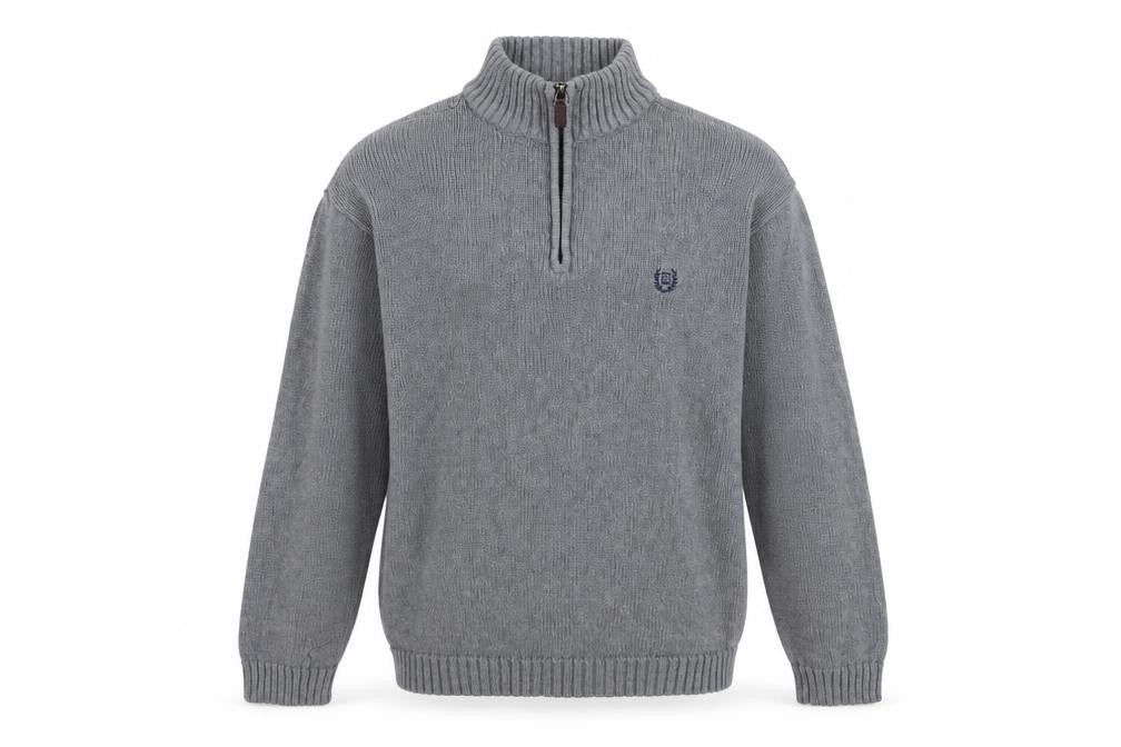 Chaps Men’s Grey Cotton 1/4 Zip Knit Jumper Size L
