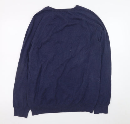 Close-up detail of French Connection Men's Blue Cotton Blend Crew Neck Jumper L