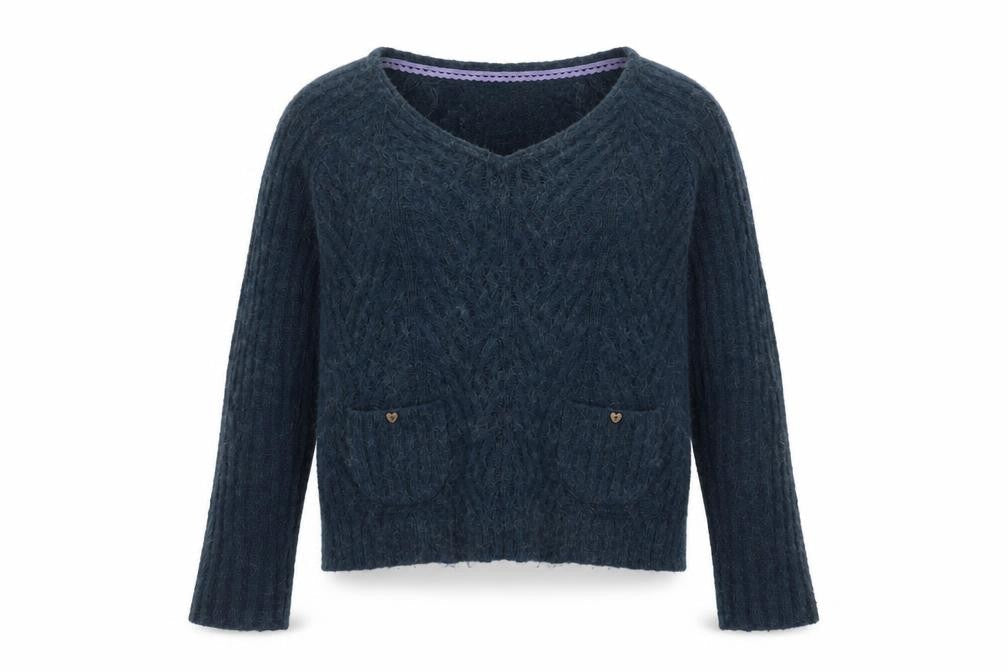 Mistral Women Blue Cable Knit Alpaca Jumper Size 12 Long Sleeve
