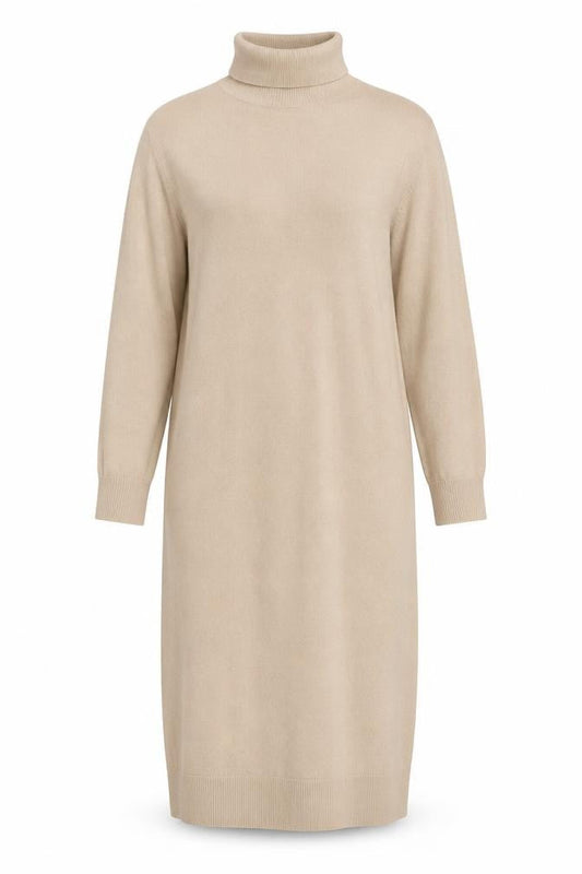 b.young Women’s Beige Roll Neck Midi Knit Sweater Dress M
