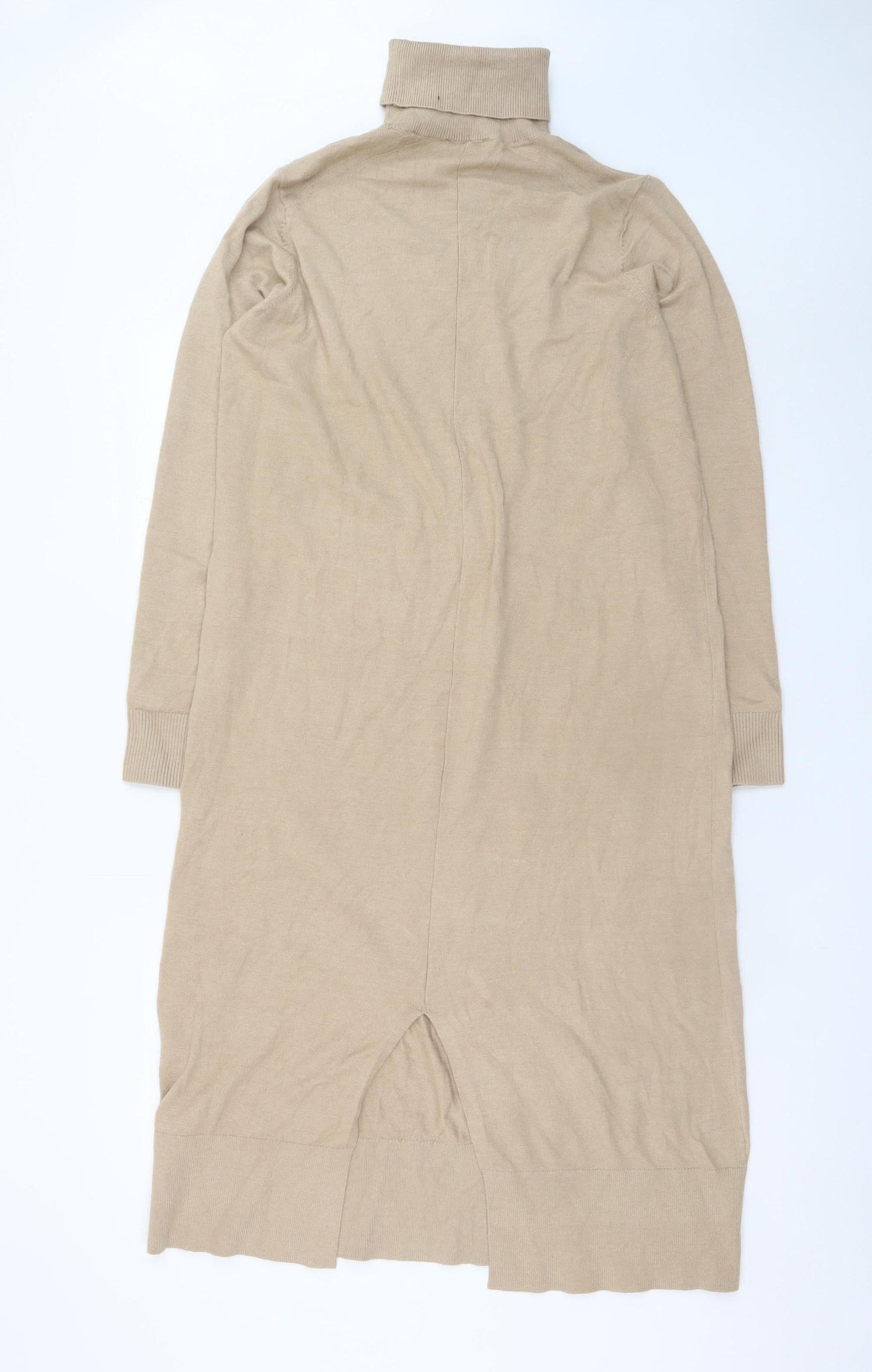 b.young Women’s Beige Roll Neck Midi Knit Sweater Dress M