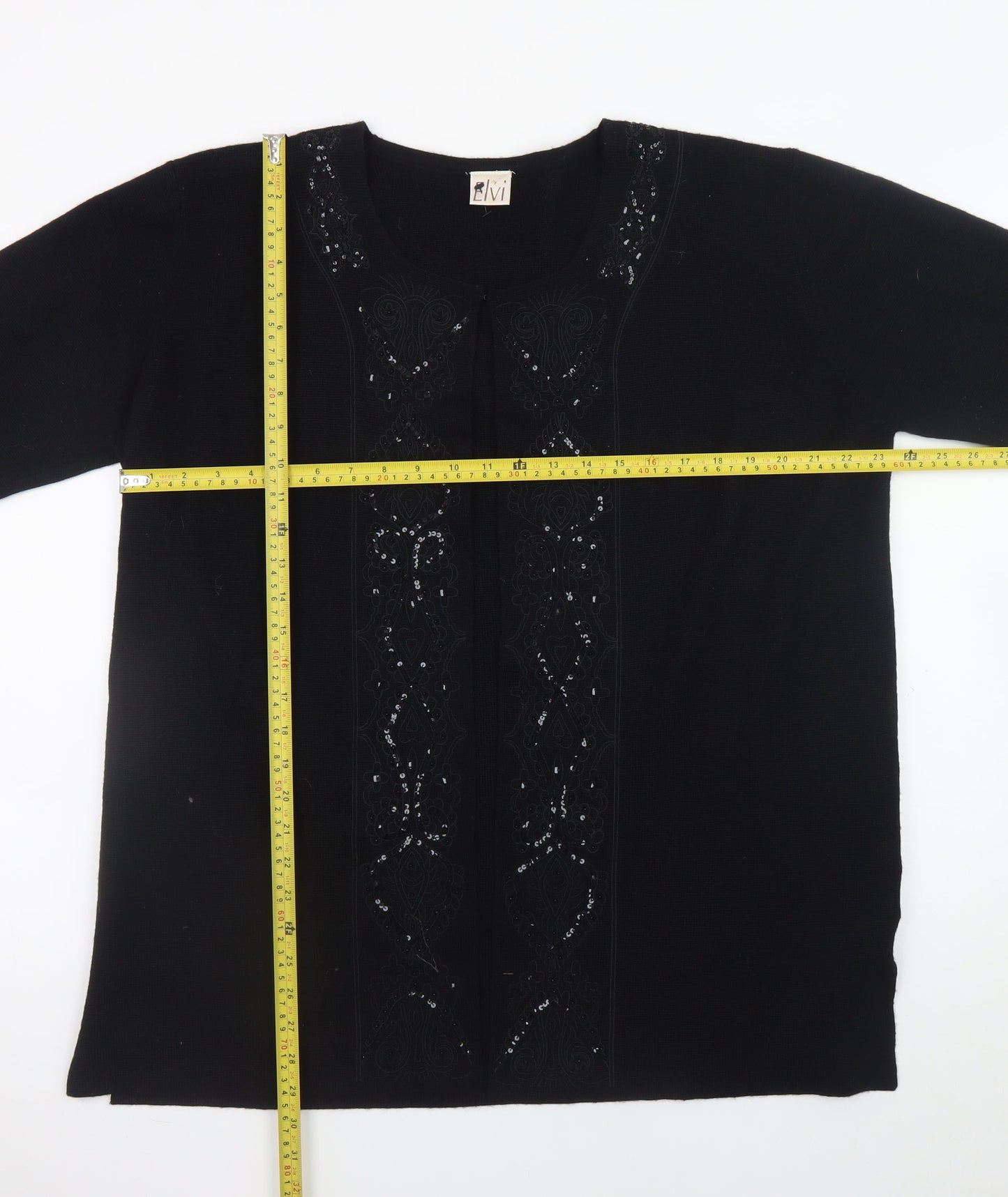 Elvi Women’s Black Long Sleeve Sequin Knit Cardigan Size 2