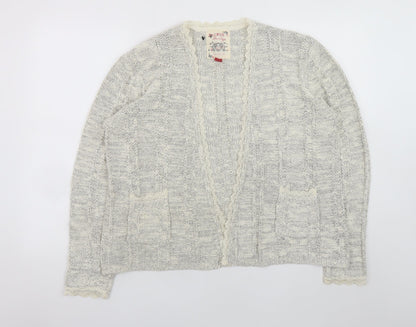 Additional front view of Palmer Heritage women’s grey, size UK 16, cable knit cardigan