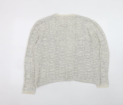 Close-up detail of Palmer Heritage women’s grey, size UK 16, cable knit cardigan