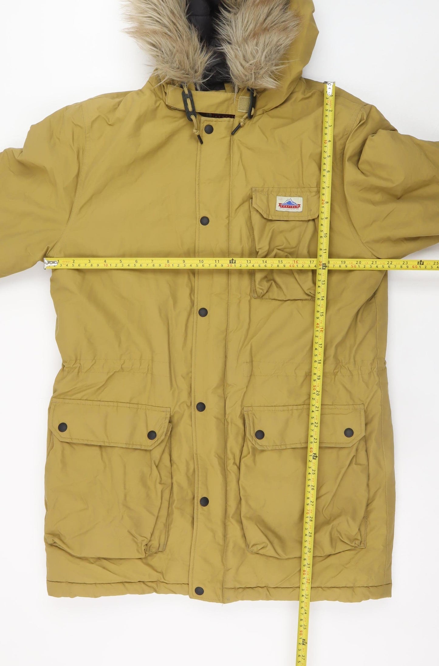 Penfield Men's Yellow L Parka Coat Hooded Faux Fur Winter Jacket