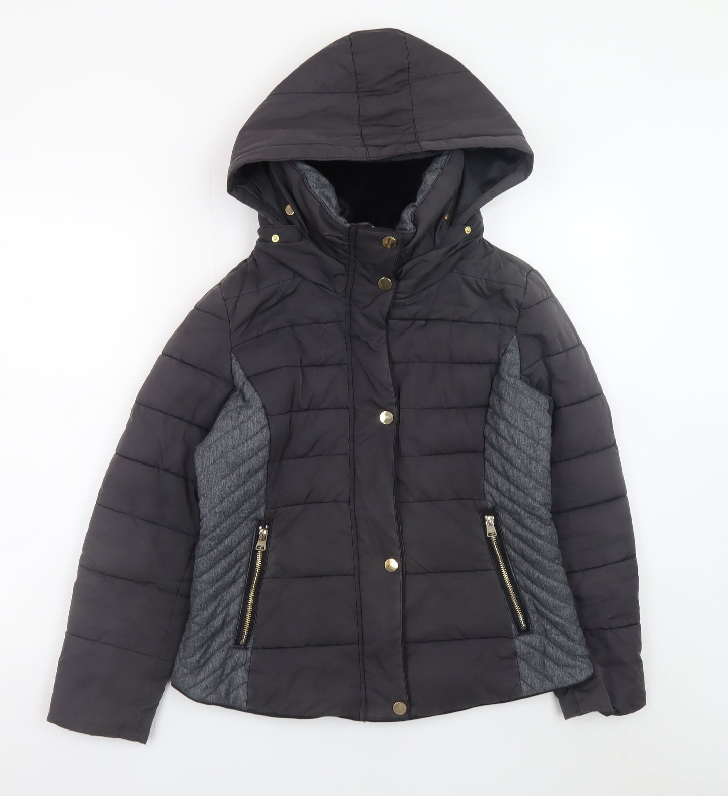 Next Womens Black Size 12 Hooded Puffer Jacket Winter Coat
