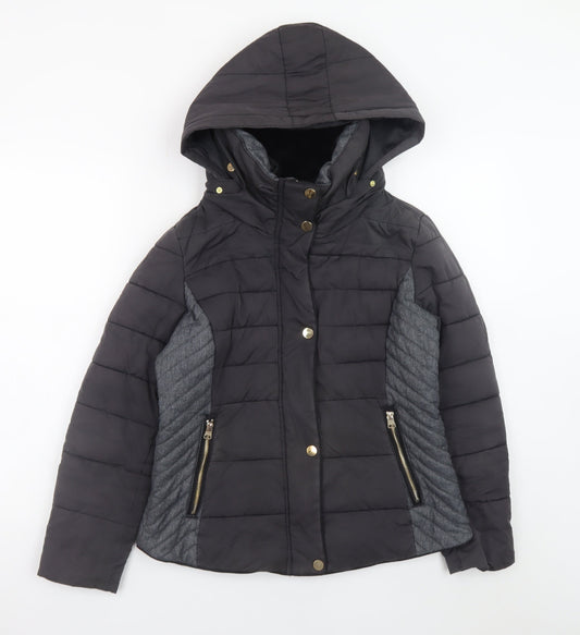 Next Womens Black Size 12 Hooded Puffer Jacket Winter Coat