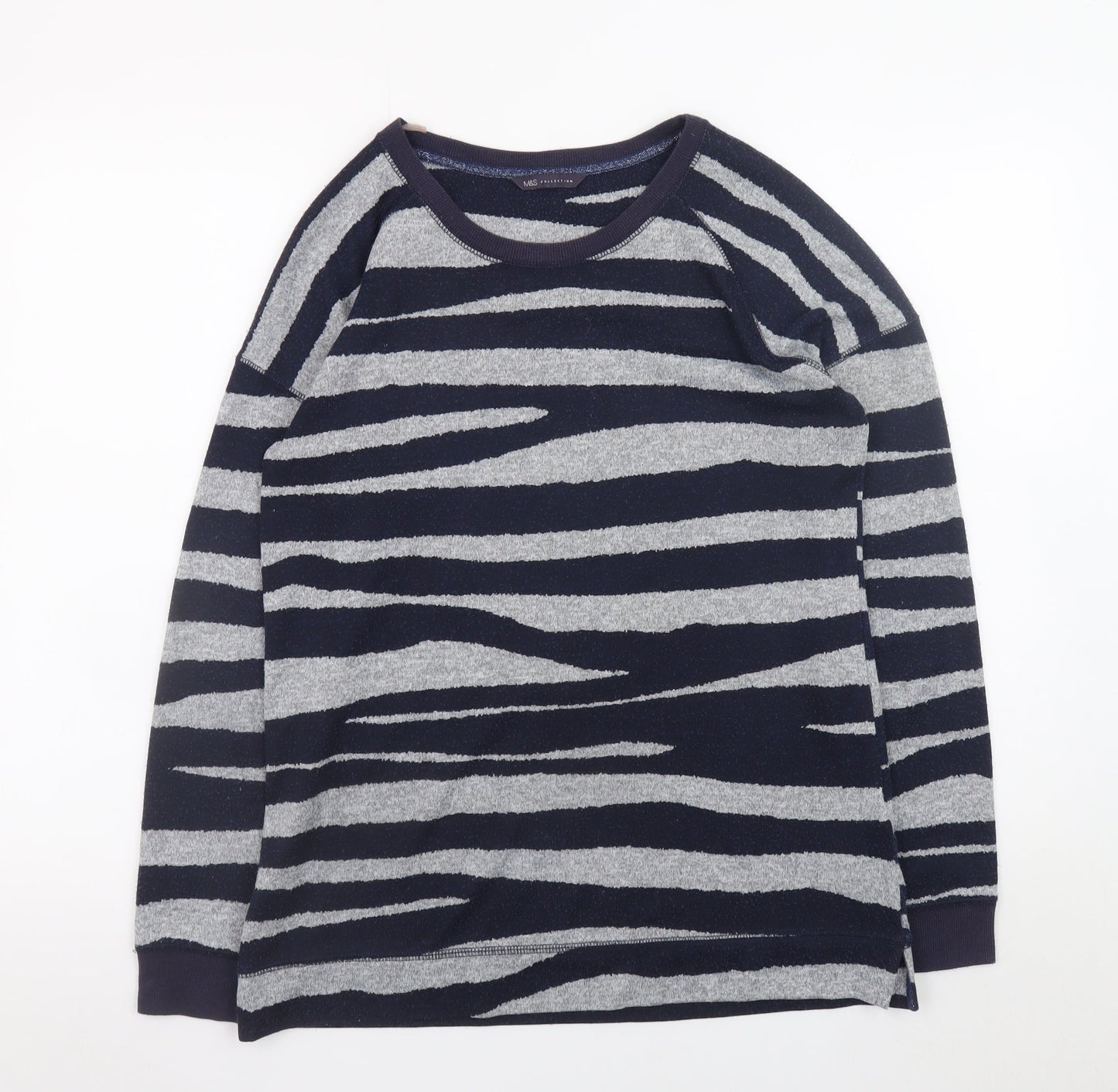 Marks and Spencer Womens Grey Zebra Print Crew Neck Pullover Jumper UK 12