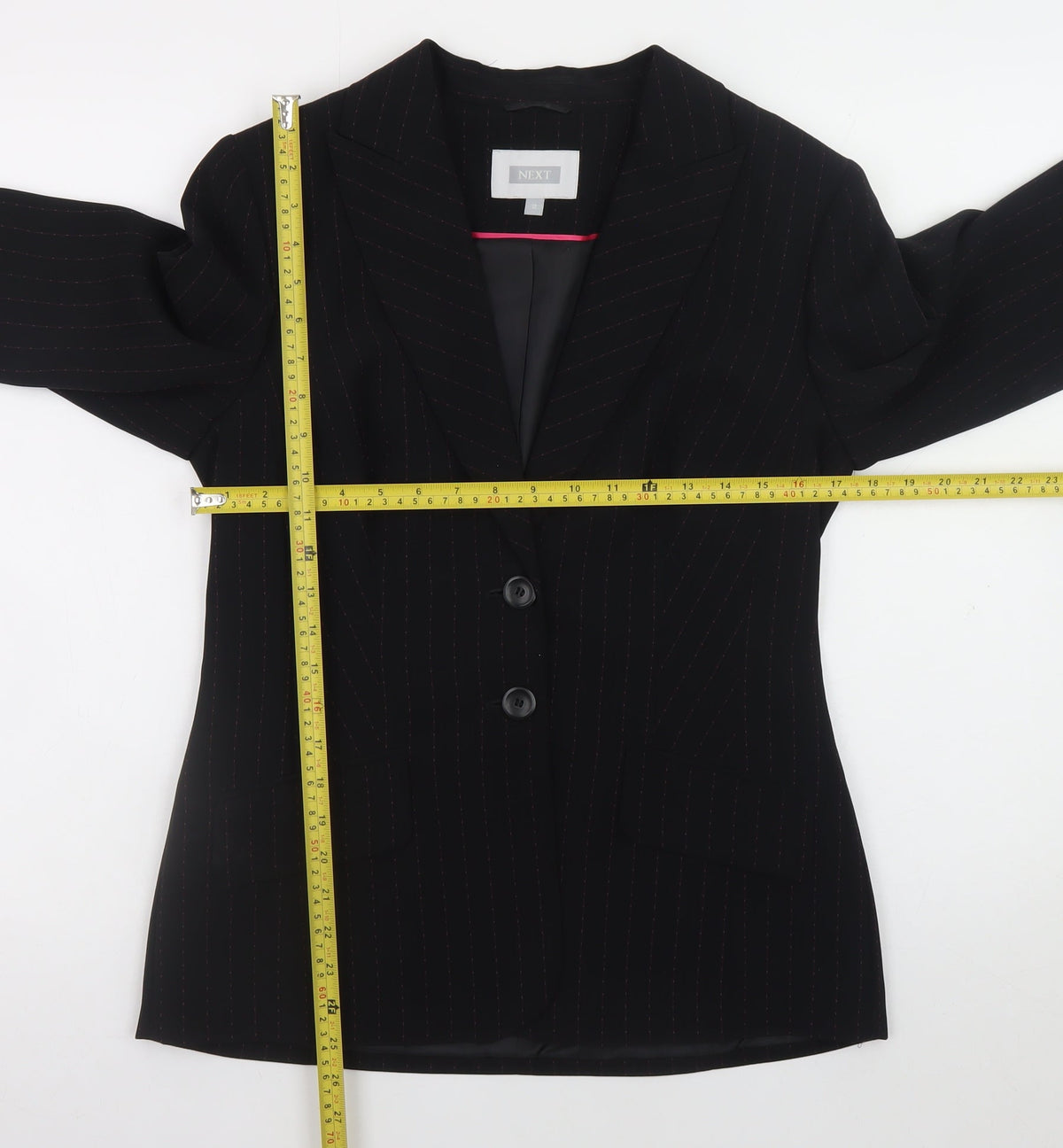 Next Women Black Pinstripe Two-Button Blazer Size 12