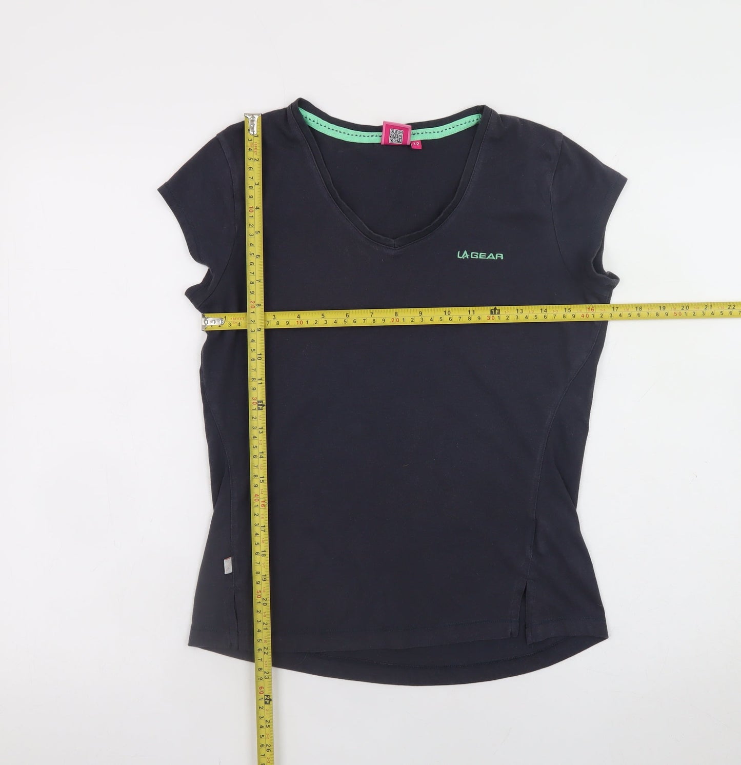 LA Gear Womens Black V-Neck Slim Fit Cotton T-Shirt Size 12