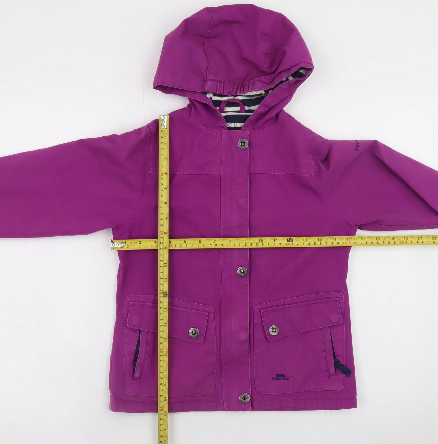 Trespass Girls Purple Waterproof Hooded Rain Coat Jacket 7-8 Years