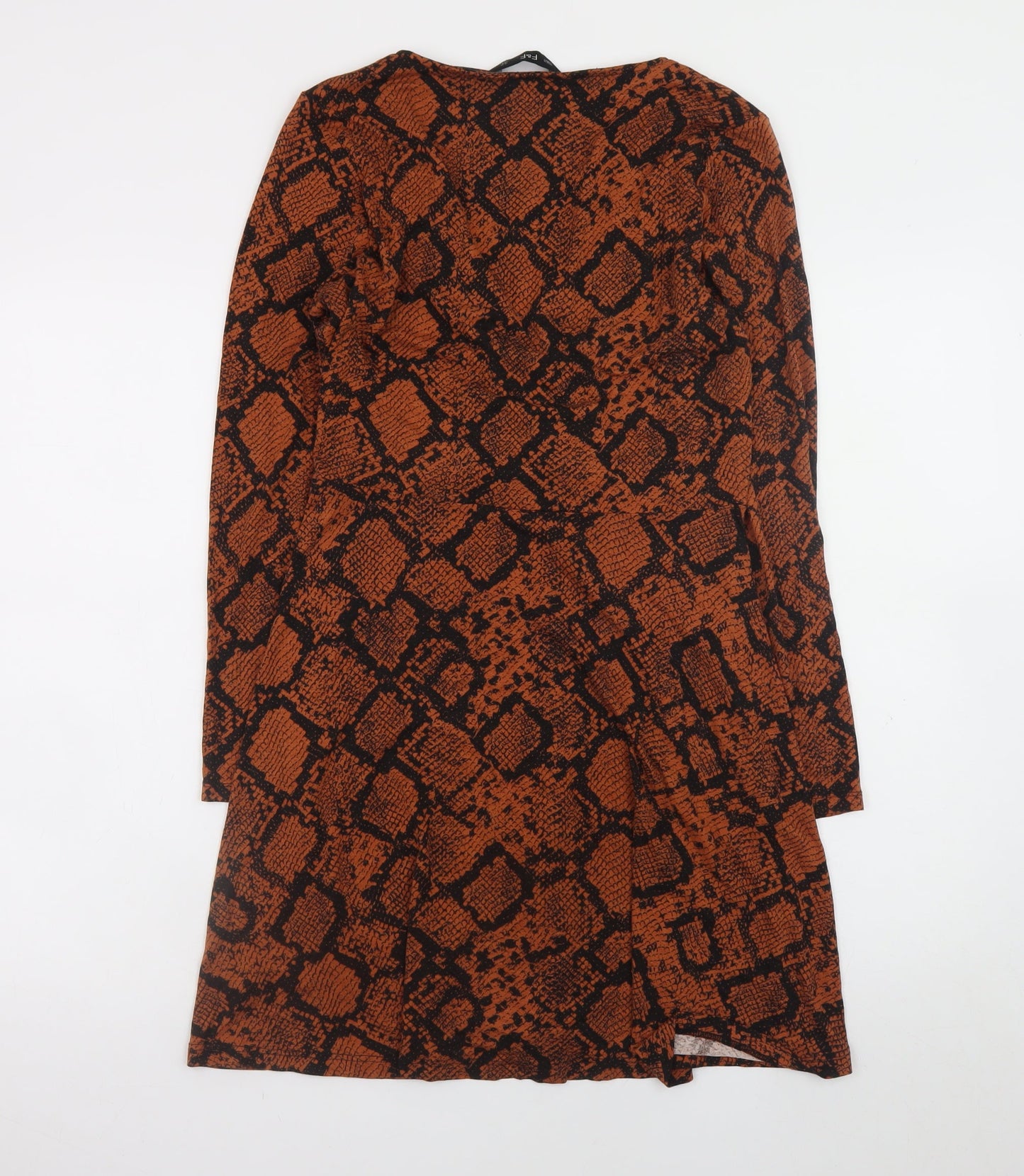 F&F Women Brown Snake Print Wrap Dress UK 12 Long Sleeve