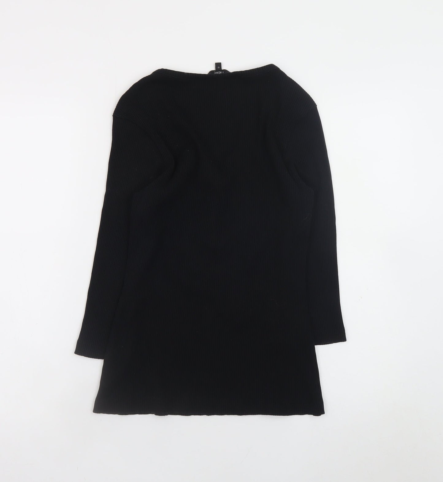 Next Women Black V-Neck Long Sleeve Ribbed Slim Fit Top Size 12