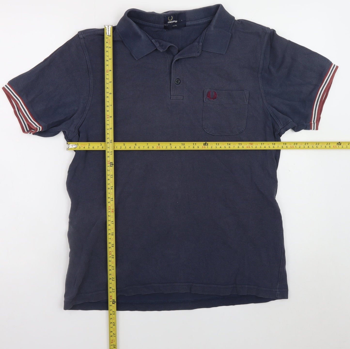 Fred Perry Men's Blue Slim Fit Cotton Polo Shirt Size L