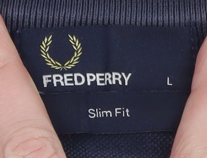 Fred Perry Men's Blue Slim Fit Cotton Polo Shirt Size L