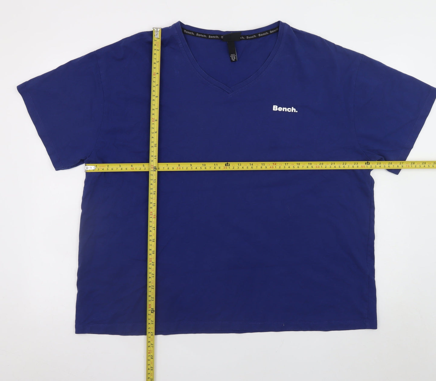 Bench Men's Blue V-Neck Cotton T-Shirt 3XL Classic Short Sleeve