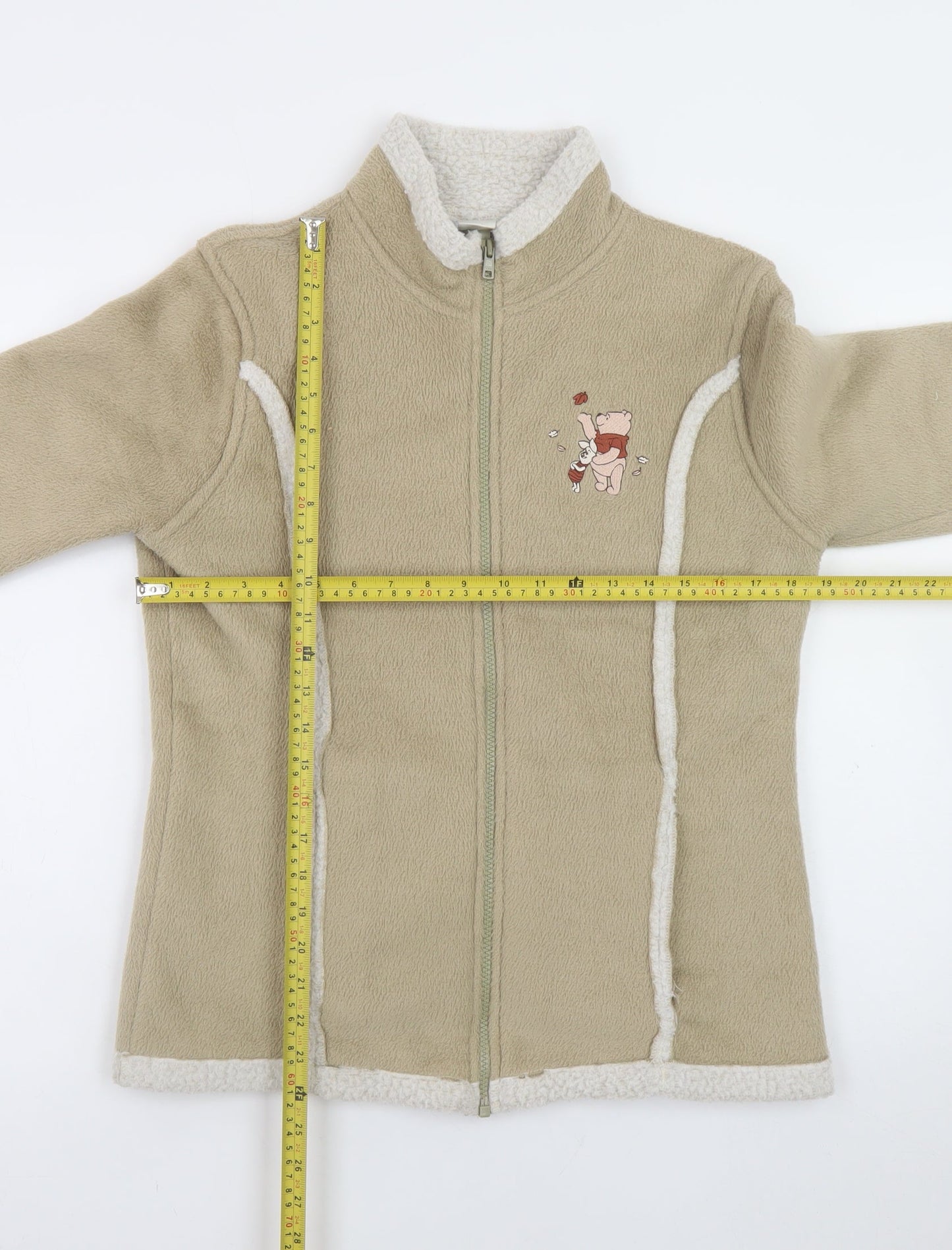 Disney Women Beige Fleece Jacket S Full Zip Embroidered Poem Design
