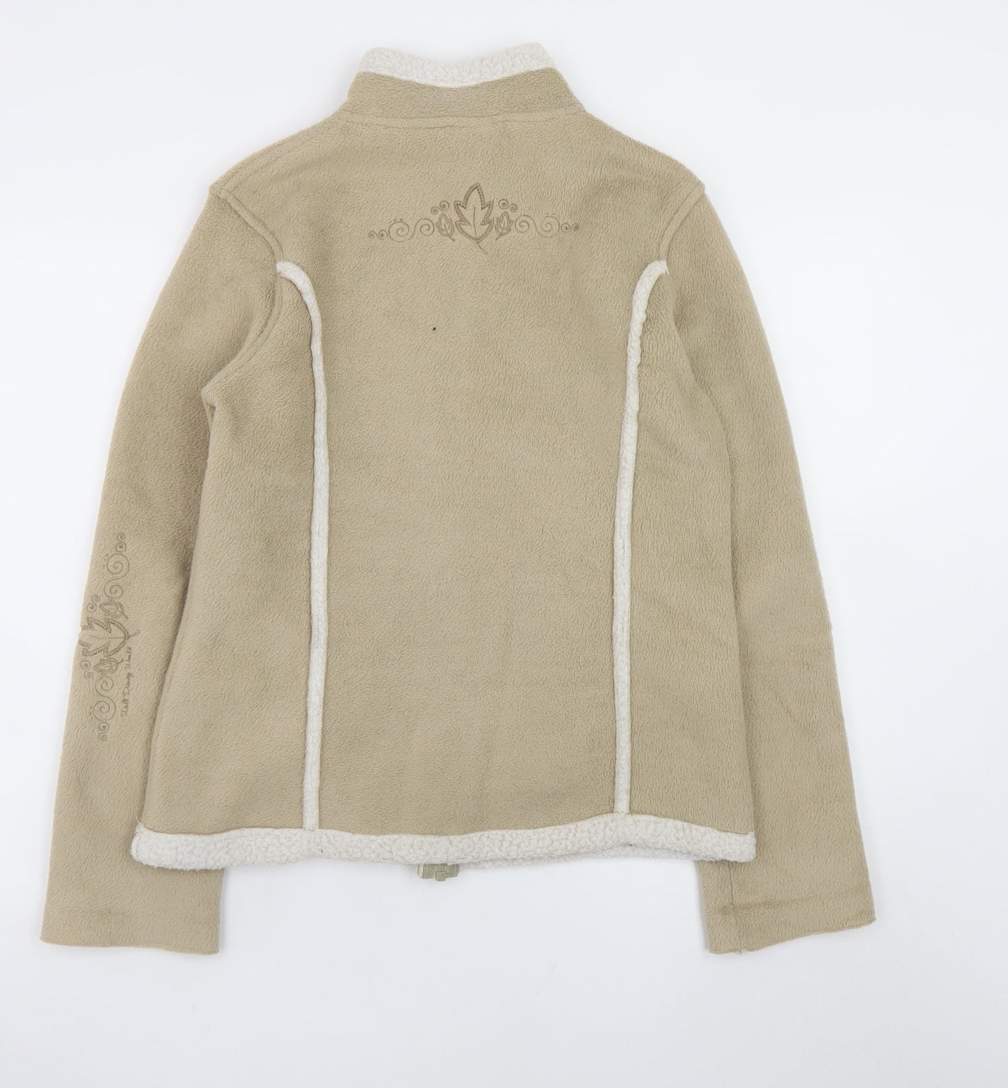 Disney Women Beige Fleece Jacket S Full Zip Embroidered Poem Design