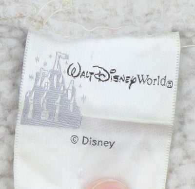 Disney Women Beige Fleece Jacket S Full Zip Embroidered Poem Design