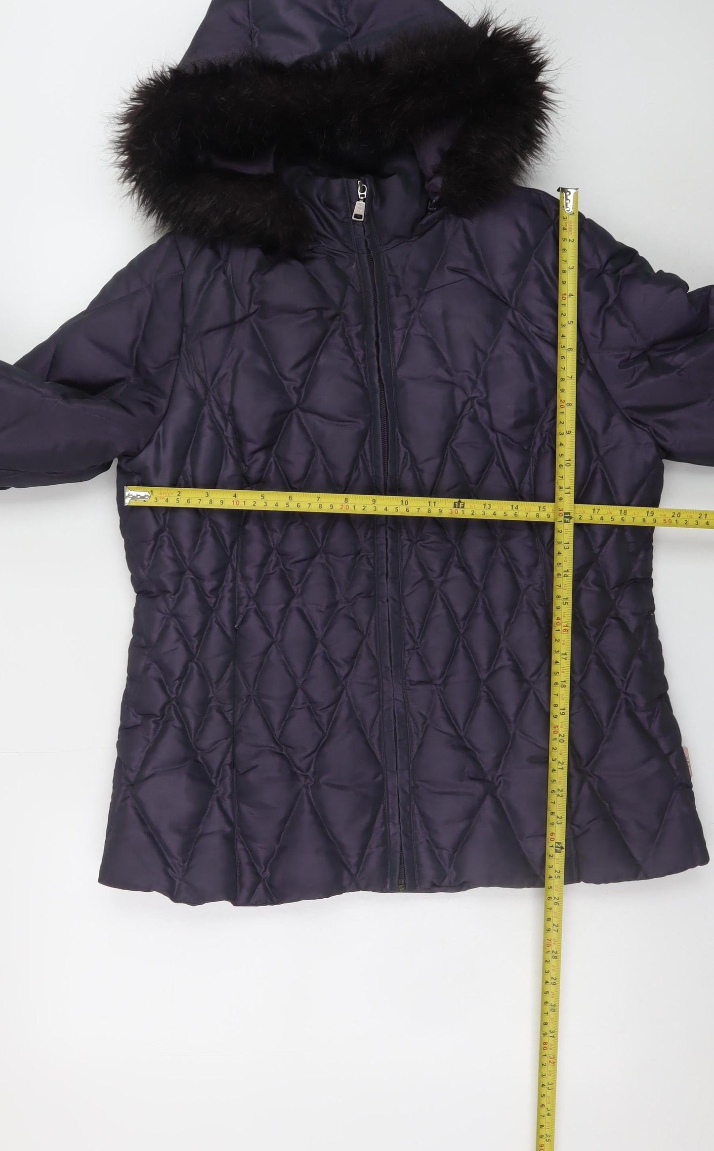 Marks and Spencer Per Una Women's Purple Quilted Faux Fur Hooded Puffer Jacket Size M