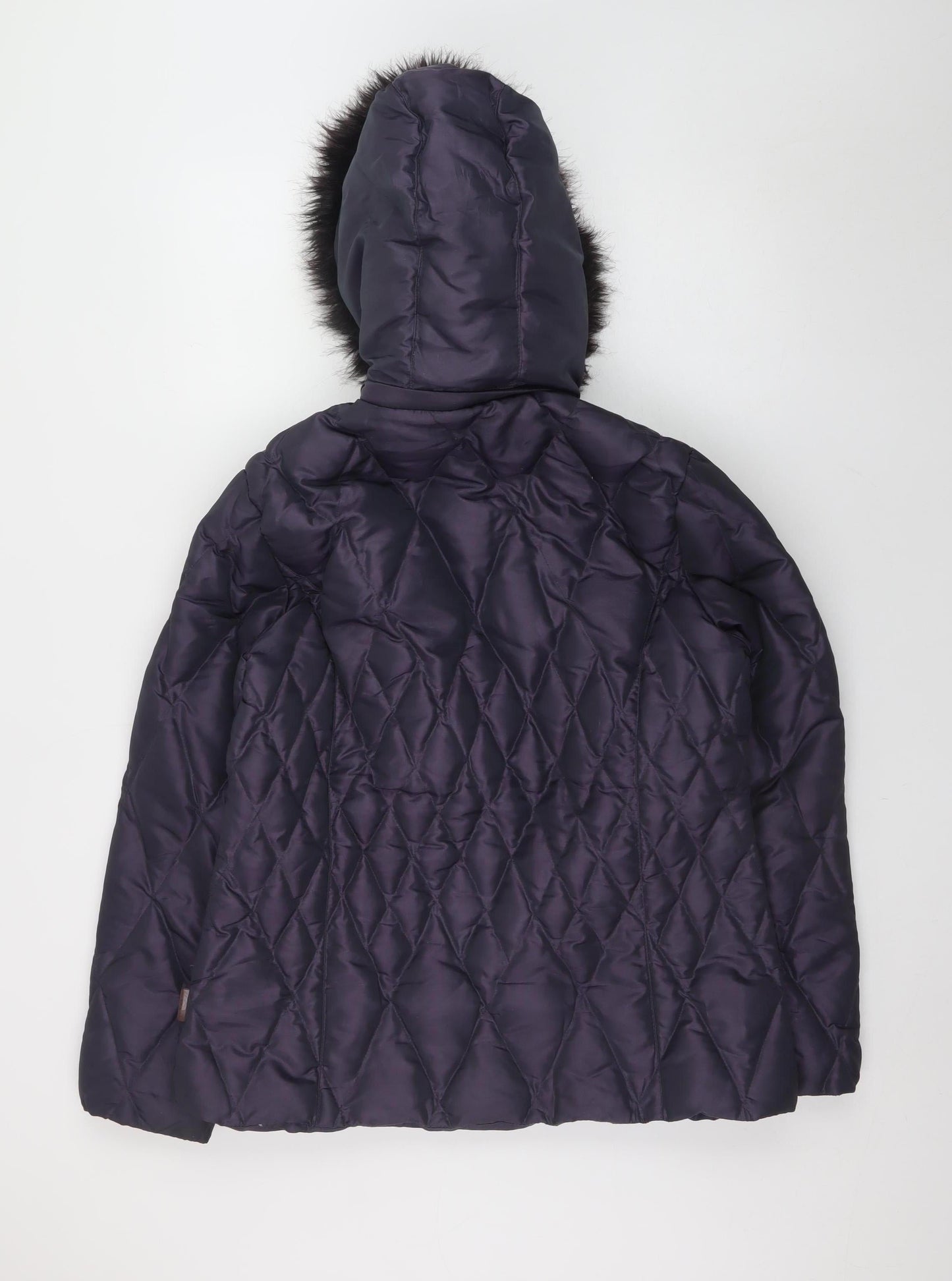 Marks and Spencer Per Una Women's Purple Quilted Faux Fur Hooded Puffer Jacket Size M