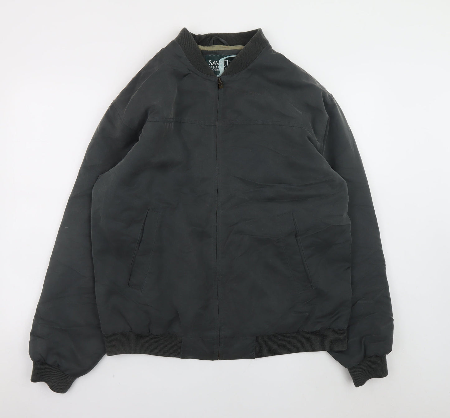 Savatini Men's Black Bomber Jacket Size M 38in Lined Full Zip Casual