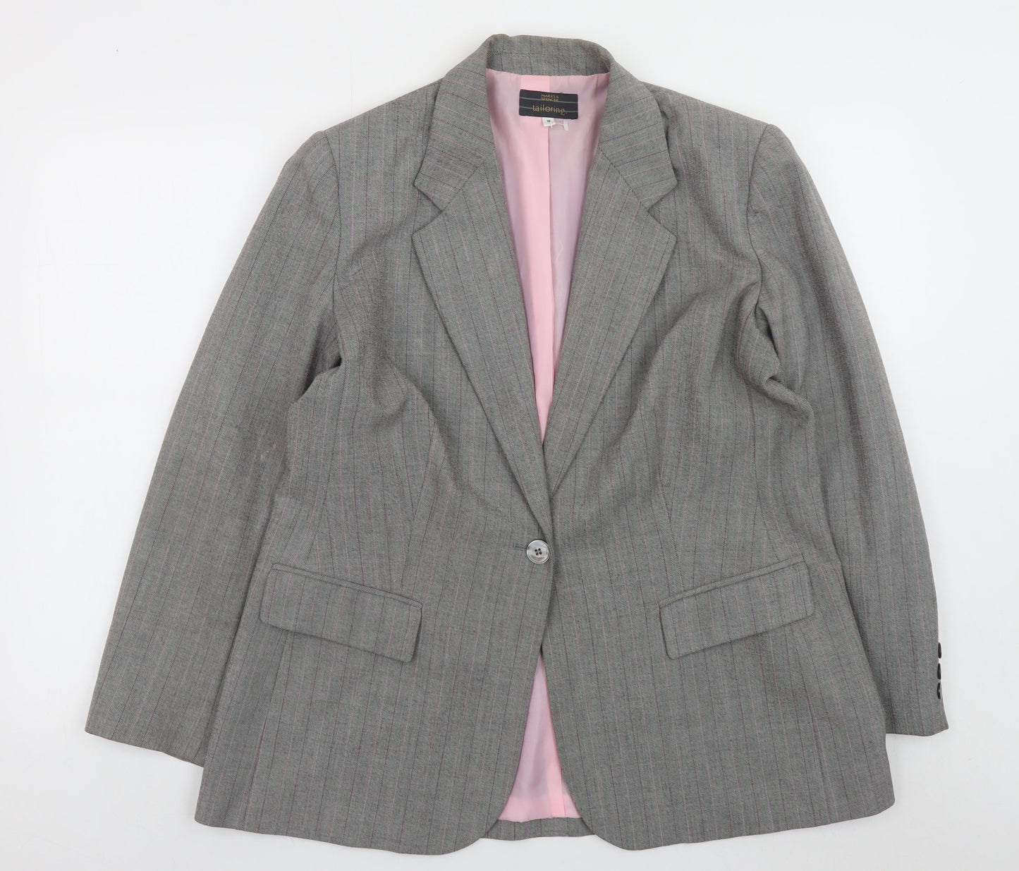 Marks and Spencer Women Grey Pinstripe Tailored Blazer UK 18 Petite