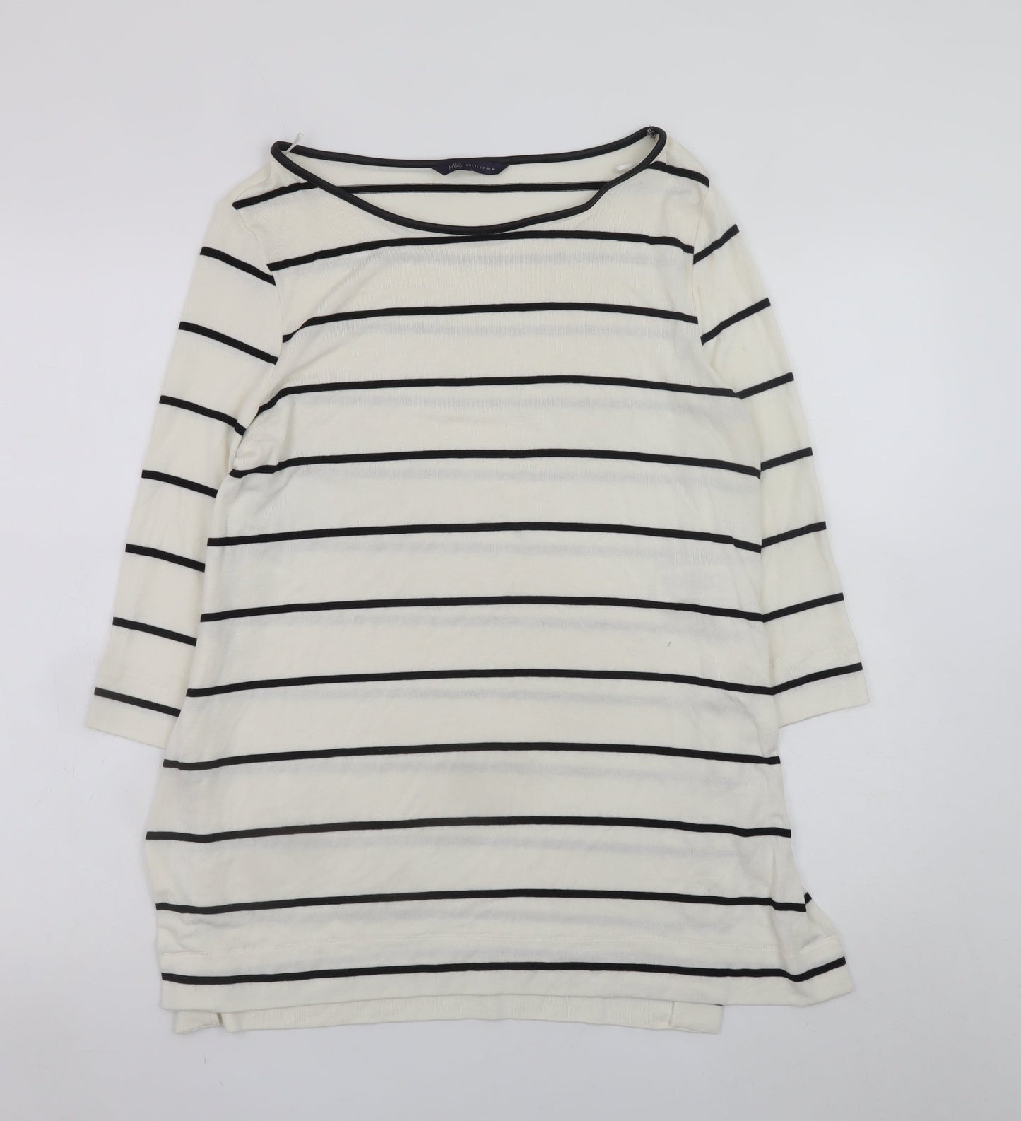 Marks and Spencer Women White Striped Shift Dress Size 8 3/4 Sleeve