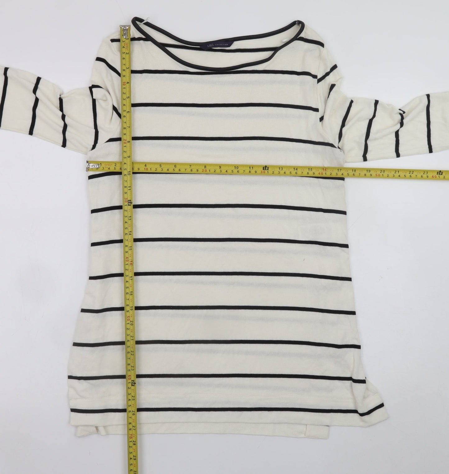 Marks and Spencer Women White Striped Shift Dress Size 8 3/4 Sleeve