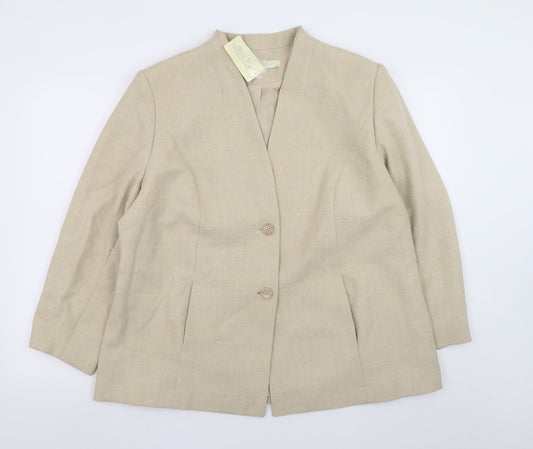 Classics Women Beige Suit Jacket Size 20 Two-Button Polyester Blazer