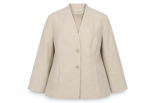 Classics Women Beige Suit Jacket Size 20 Two-Button Polyester Blazer