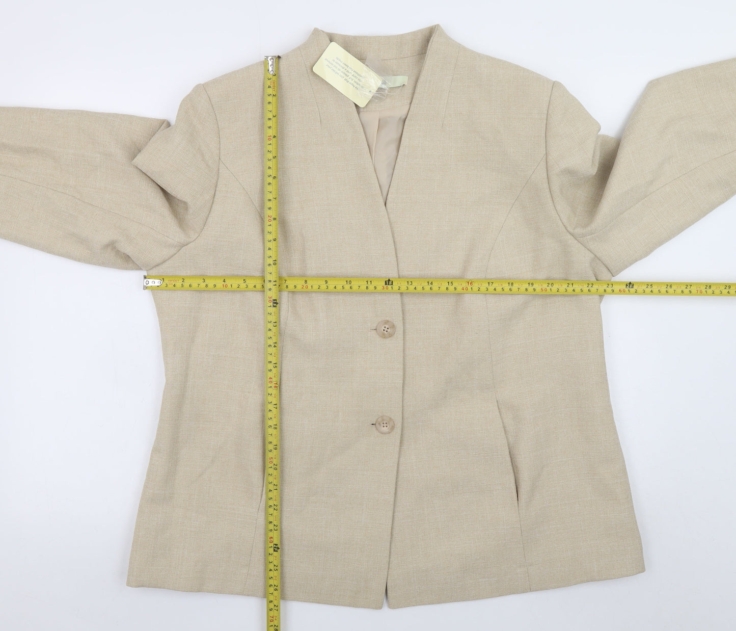 Classics Women Beige Suit Jacket Size 20 Two-Button Polyester Blazer