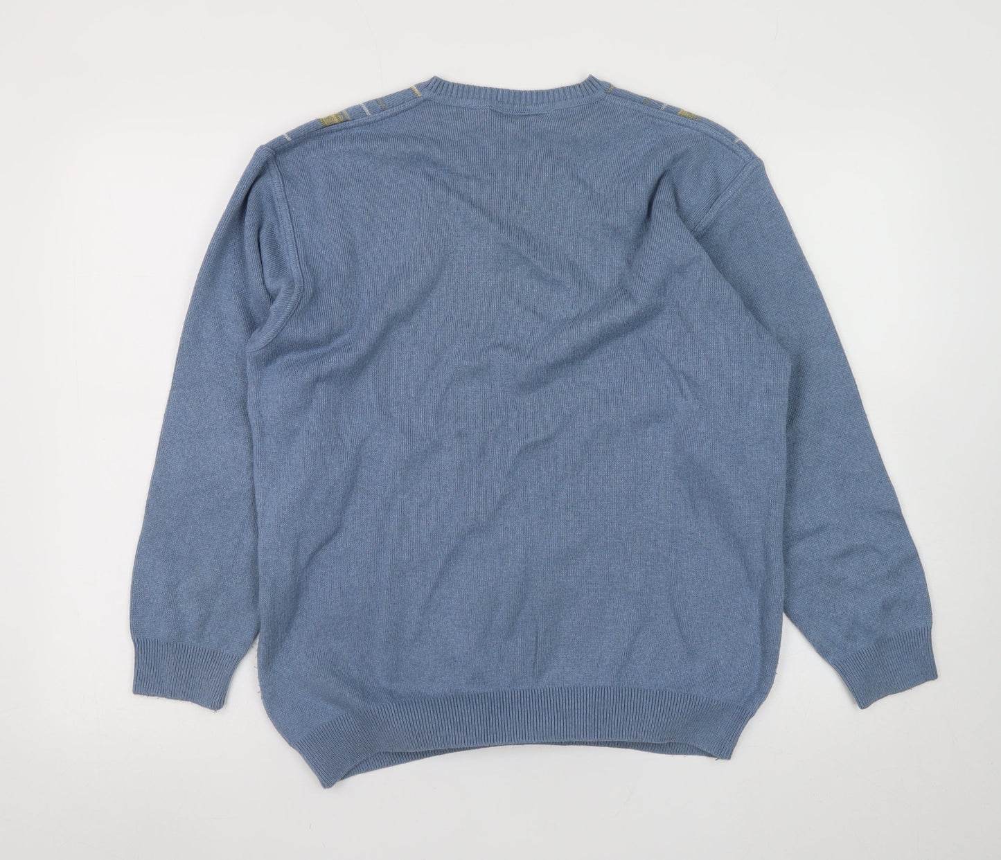 Greenwoods Mens Blue V-Neck Striped Cotton Acrylic Jumper M