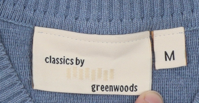 Greenwoods Mens Blue V-Neck Striped Cotton Acrylic Jumper M