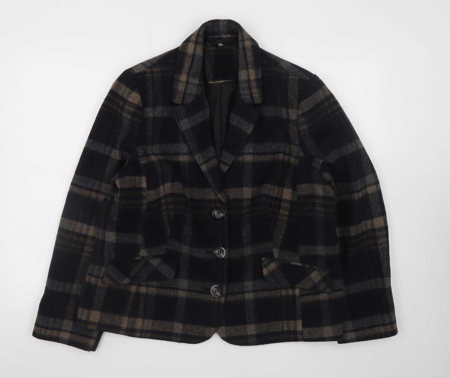 Isle Women's Brown Check Wool Blend Blazer Size 18 Lined Smart Jacket