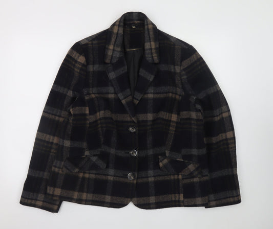 Isle Women's Brown Check Wool Blend Blazer Size 18 Lined Smart Jacket