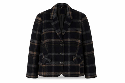 Isle Women's Brown Check Wool Blend Blazer Size 18 Lined Smart Jacket