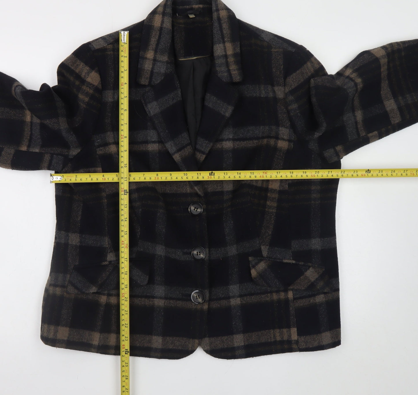 Isle Women's Brown Check Wool Blend Blazer Size 18 Lined Smart Jacket
